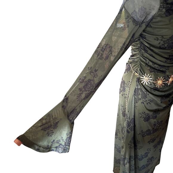 Whimsigoth Olive Floral Mesh Maxi - Picture 4 of 10